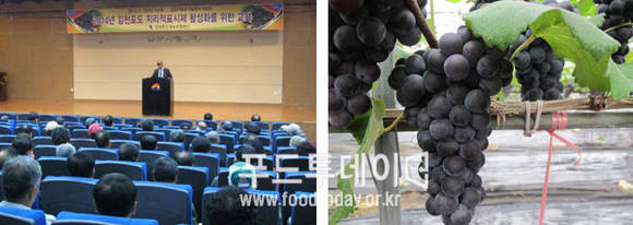 왼쪽부터 김천포도 지리적표시제 활성화 교육, 김천포도