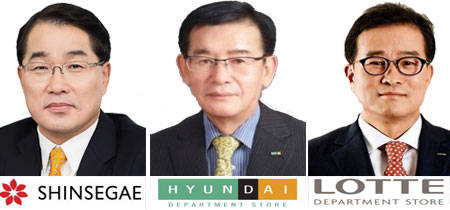 장재영 신세계백화점 대표, 김영태 현대백화점 대표, 이원준 롯데백화점 대표