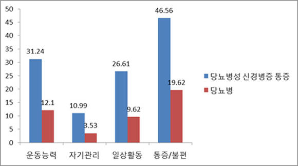 당뇨병성 신경병증 환자와 당뇨병 환자의 '삶의 질' 평가 점수