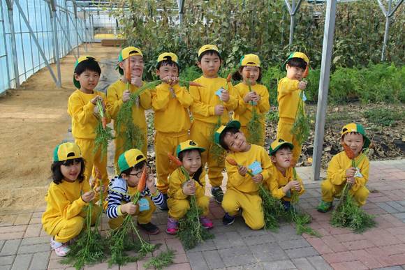 어린이들이 채소를 수확하고 있다. (서울시 사진제공) 