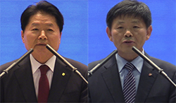 왼쪽부터 김병원 농협중앙회장, 문정진 축산관련단체협의회장