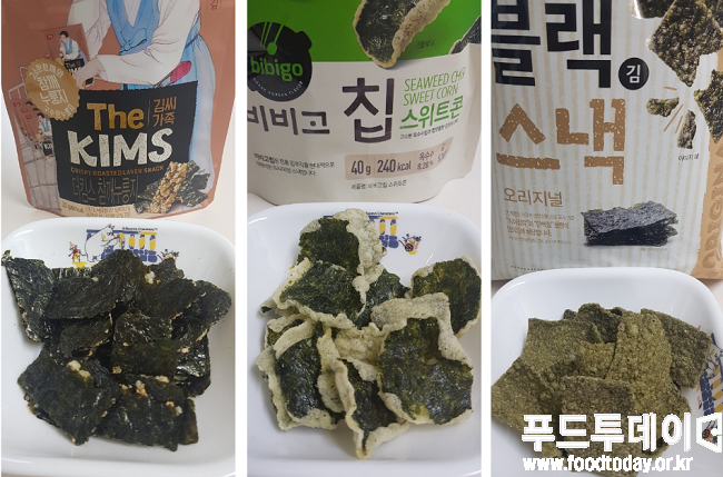 (좌측부터)국내에서 판매되고 있는 동원F&B '더킴스 참깨누룽지', CJ제일제당 '비비고 칩 스위트콘', 풀무원 '블랙김스낵' .