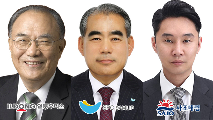 왼쪽부터 이금기 일동후디스 회장, SPC 삼립 황종현 대표, 주지홍 사조대림 부회장