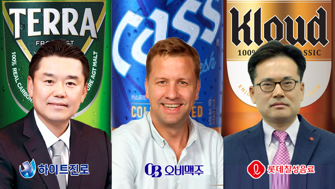 왼쪽부터 김인규 하이트진로 대표, 배하준 오비맥주 대표, 박윤기 롯데칠성음료 대표