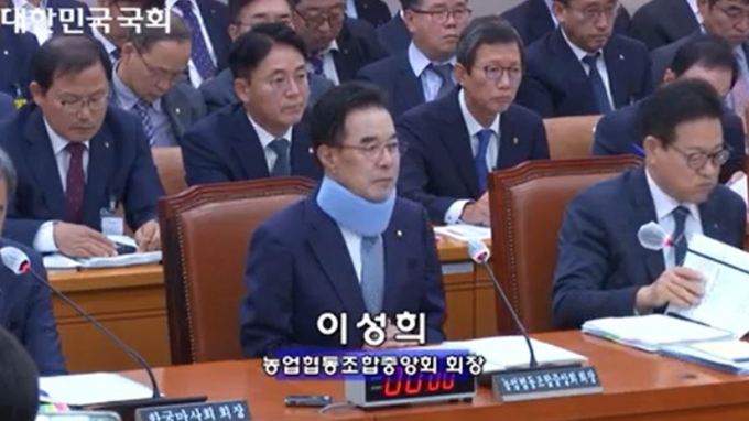 이성희 농협중앙회 회장이 13일 서울 여의도 국회에서 열린 농림축산식품해양수산위원회 국정감사에서 발언하고 있다./사진=국회방송 생중계 화면 캡쳐