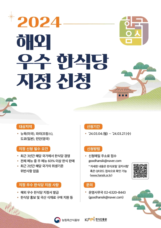 2024 해외 우수 한식당 지정 신청 (한식진흥원 제공)