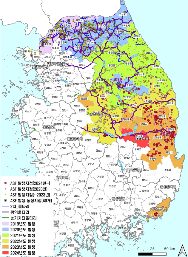야생멧돼지 ASF 발생 현황 (농림축산식품부 제공)