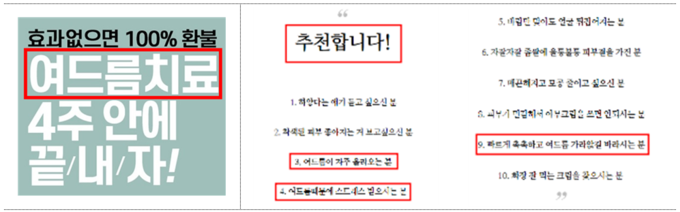 여드름 관련 화장품 허위·과장광고 (식품의약품안전처 제공)