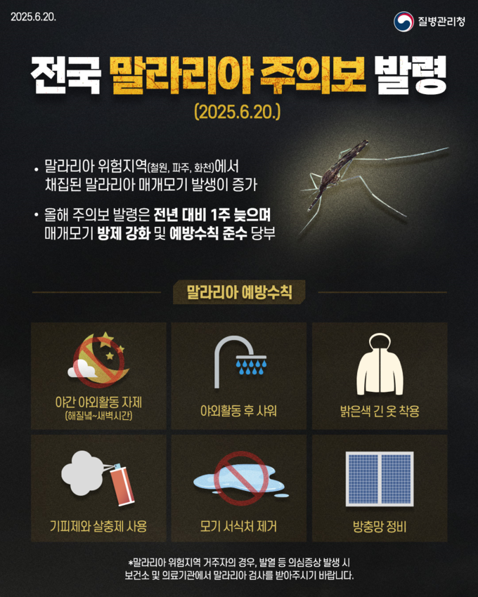 말라리아 예방수칙 (질병관리청 제공)
