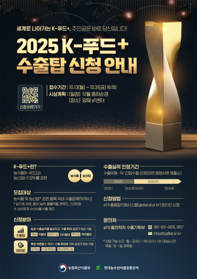 K-푸드 플러스 수출탑 접수 (한국농수산식품유통공사 제공)