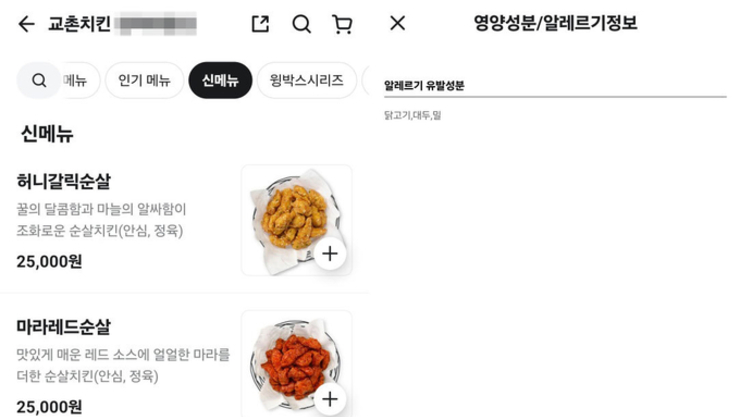 교촌치킨, 중량 축소.원재료 변경 안내 '전무'…영양성분 표시도 ‘빈칸’