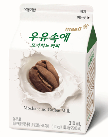 매일유업은 310㎖ 대용량 가공우유 브랜드 ‘우유속에’ 5가지 맛 가운데 100% 브라질산 커피 원두로 만든 ‘모카치노 커피’의 판매율이 가장 높다며, 커피 열풍에 힘입은 결과로 풀이했다. 매일유업 제공